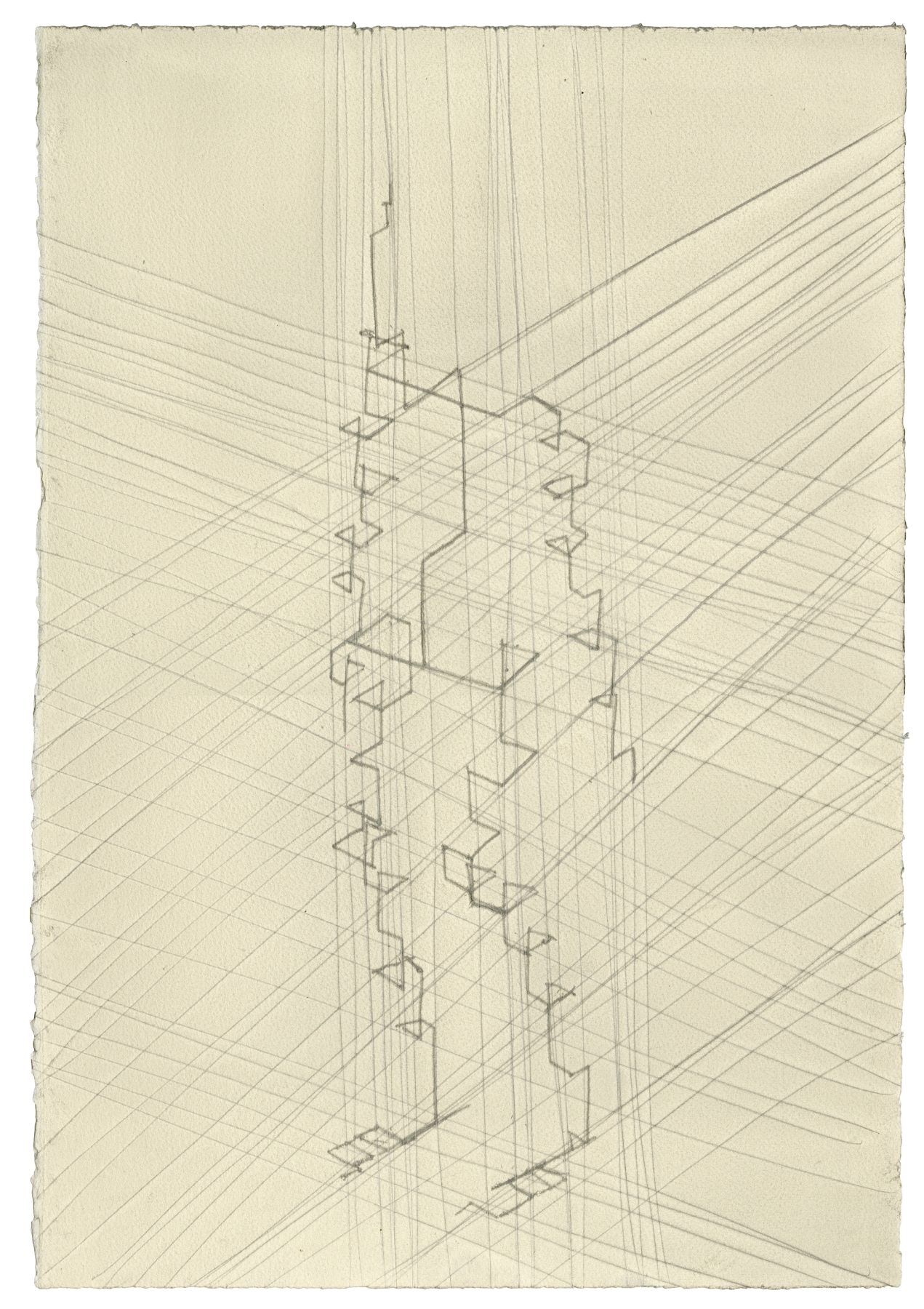 Antony Gormley, BRACE III, 2018, Carbon and casein on paper, 55.7 x 38.5cm &amp;copy; the artist