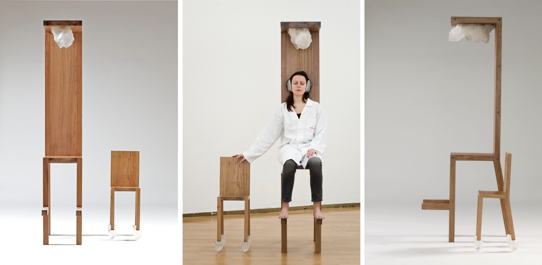 Chair for Human Use with Chair for Spirit Use IV,&amp;nbsp;2015, wood, quartz crystal, 80.7 x 13.8 x 17.17 inches, unique
