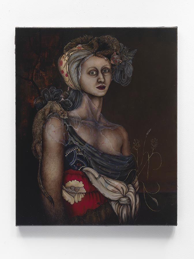 Anj Smith
The Combatant, 2010
oil on linen
54 x 43.7 cm / 21 1/4 x 17 1/4 in.
framed: 74 x 63 x 7 cm / 29 1/8 x 24 3/4 x 2 3/4 in.
&amp;copy; Anj Smith
photo: Alex Delfanne
The collection of Tiffany Zabludowicz
Courtesy the artist and Hauser &amp;amp; Wirth