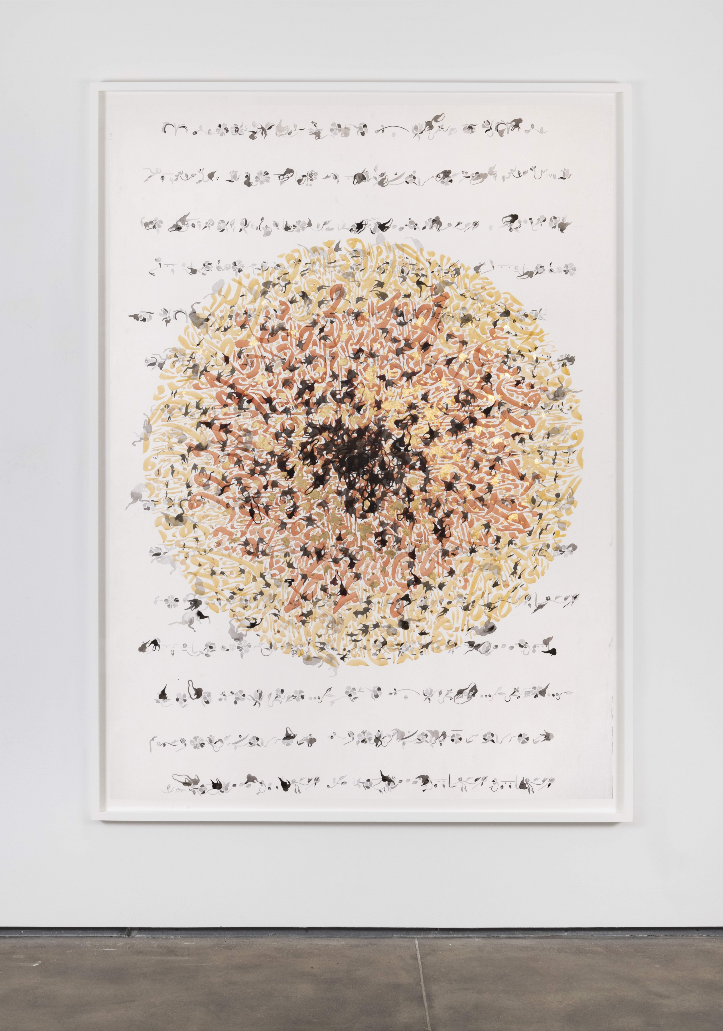Constitutions of the Globe, 2019-2020
ink, gouache and gold leaf on paper
paper: 91 3/4 x 60 3/8 inches (233 x 153.4 cm)
&nbsp;